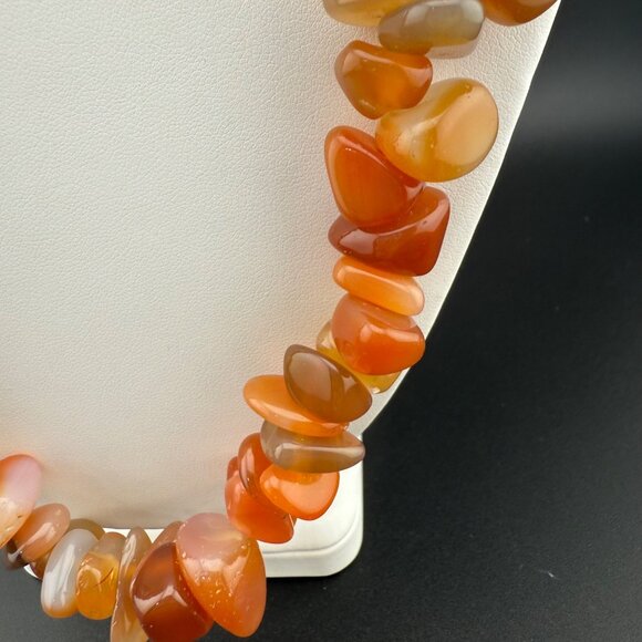 Carnelian‎ Chunky Beaded Necklace Polished Semiprecious Gemstone Orange Gradient - Picture 3 of 8